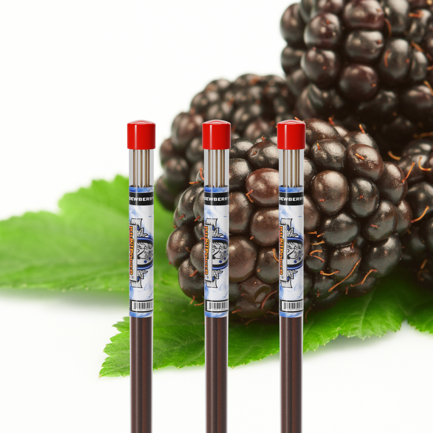 Dewberry Long Incense Sticks tube label with BluntPower branding and pack details