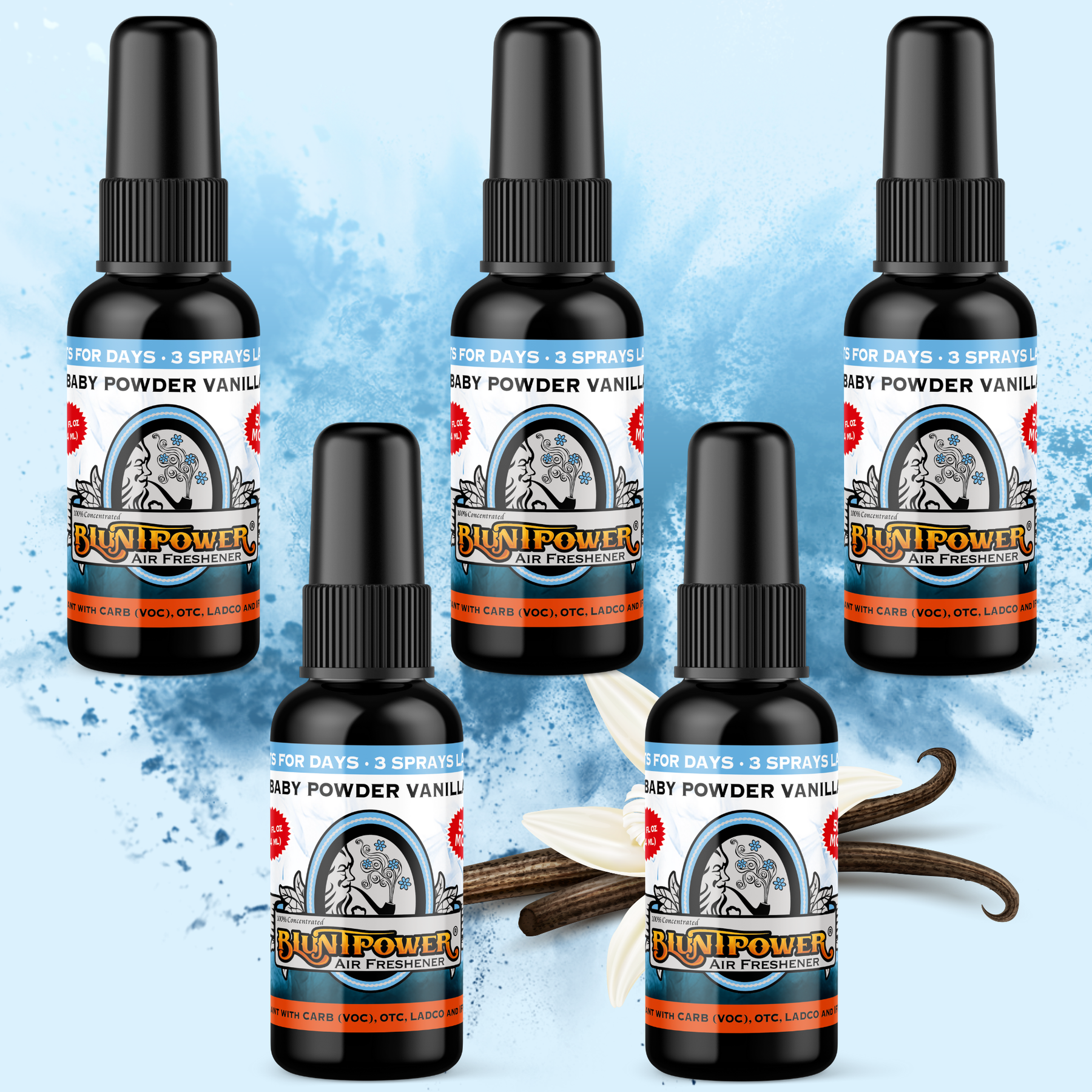 Baby Powder Vanilla Spray Air Freshener Bundle (5 Pack) - BluntPower Air Freshener