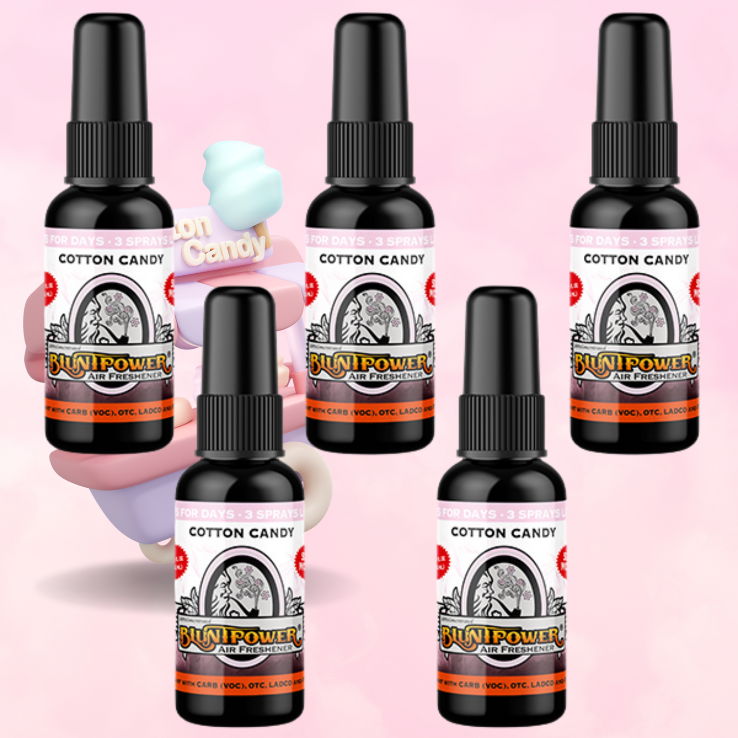 Cotton Candy Long-Lasting Spray Air Freshener Bundle (5 Pack) - BluntPower Air Freshener