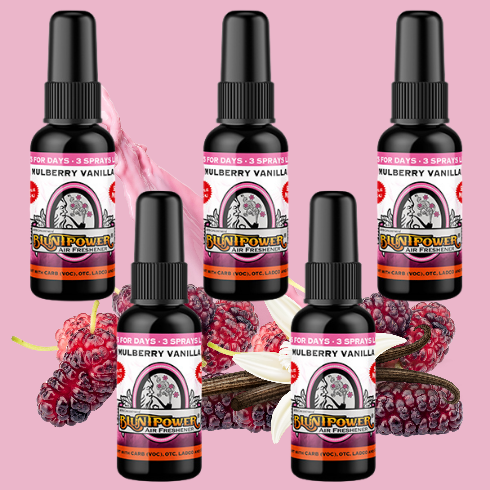 Mulberry Vanilla Air Freshener Spray Bundle (5 Pack) - BluntPower Air Freshener