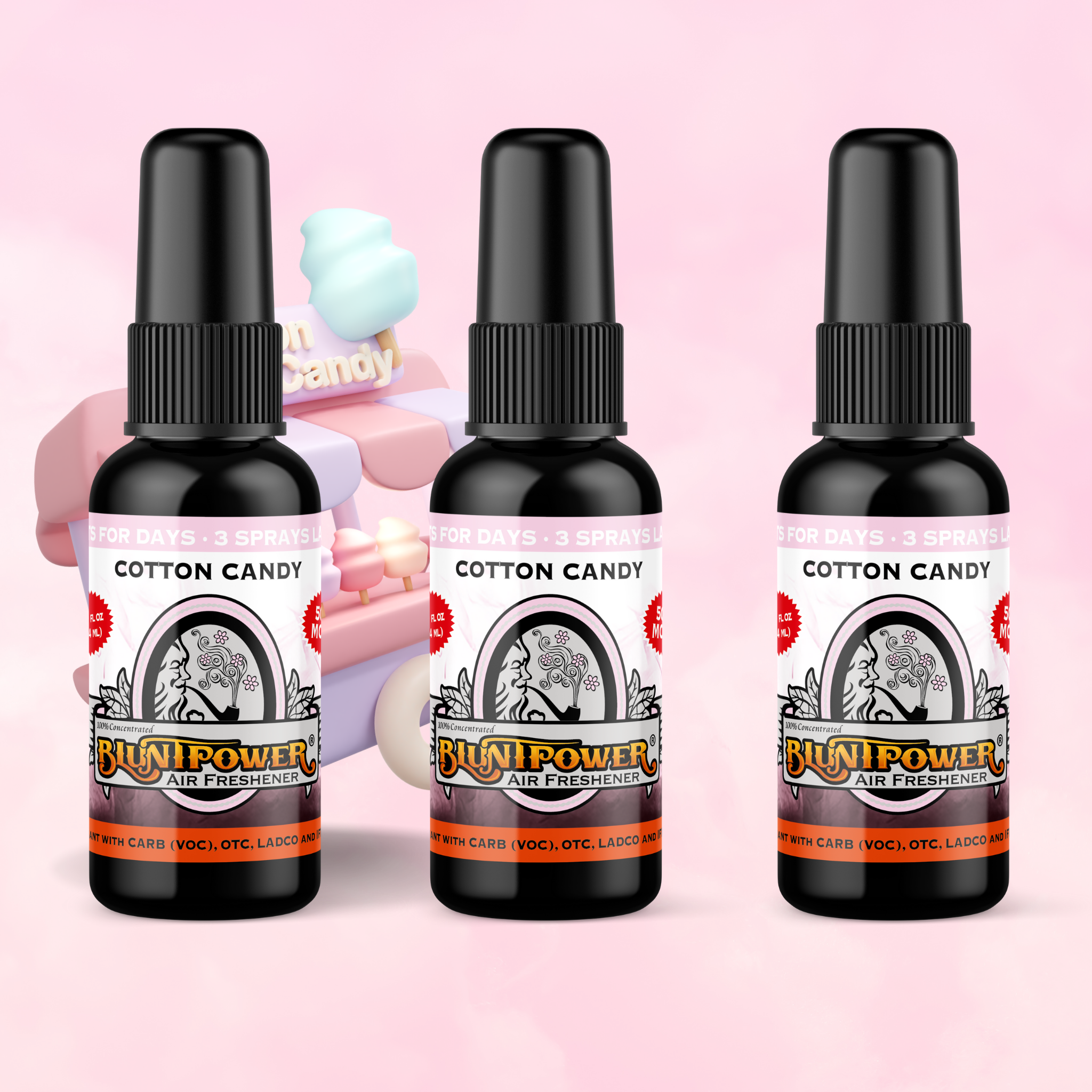 Cotton Candy Long-Lasting Spray Air Freshener Bundle (3 Pack) - BluntPower Air Freshener