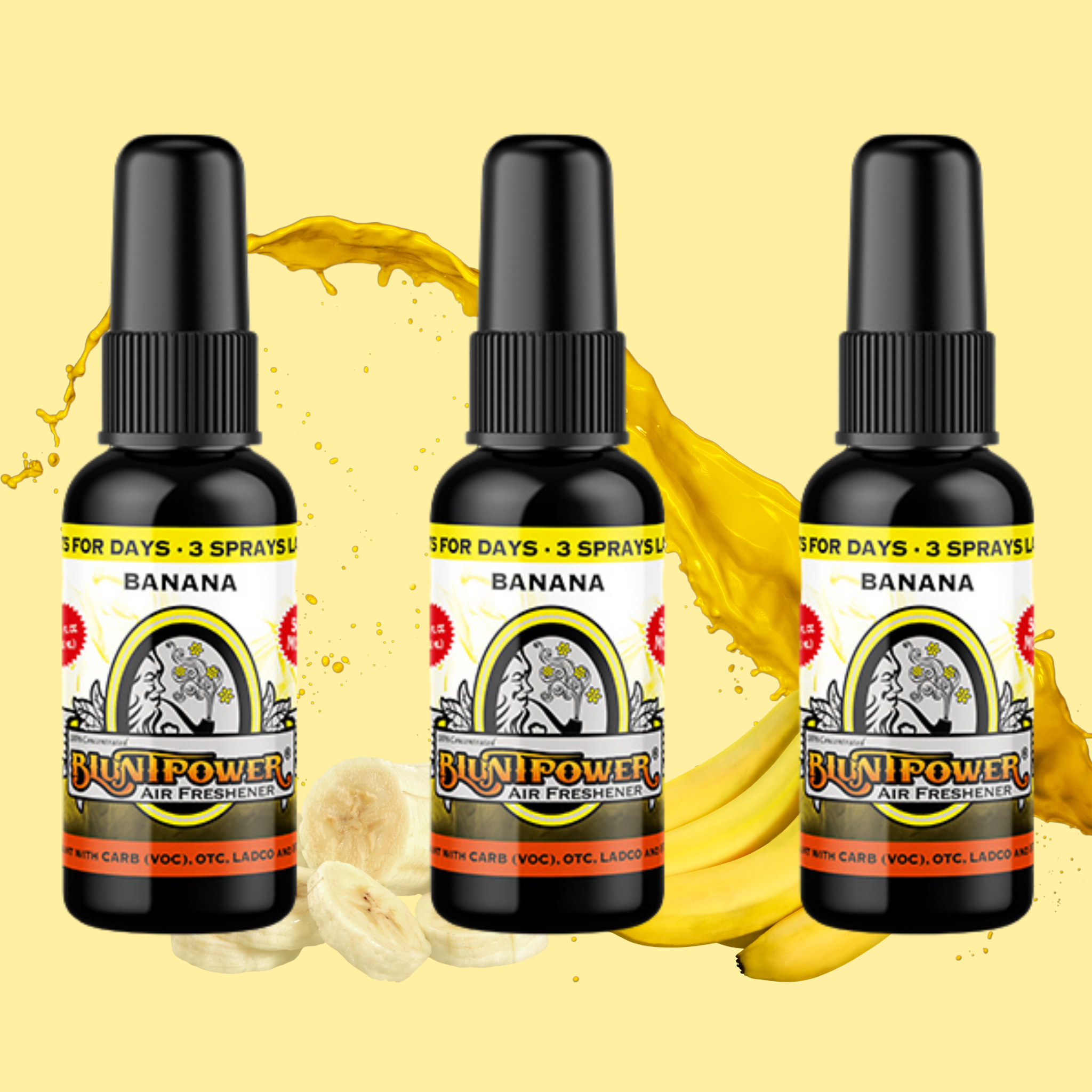 BluntPower (Banana, 3 Pack) Concentrated Air Freshener - Premium Oil Based Air Freshener Spray for Home and Car