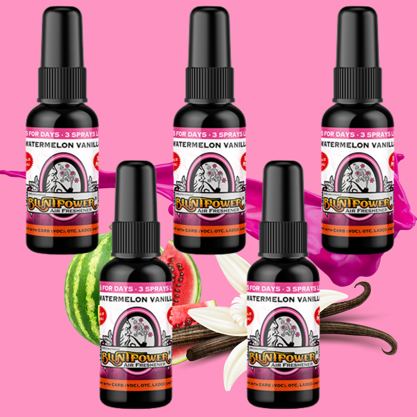 Watermelon Vanilla Air Freshener Spray Bundle (5 Pack) - BluntPower Air Freshener