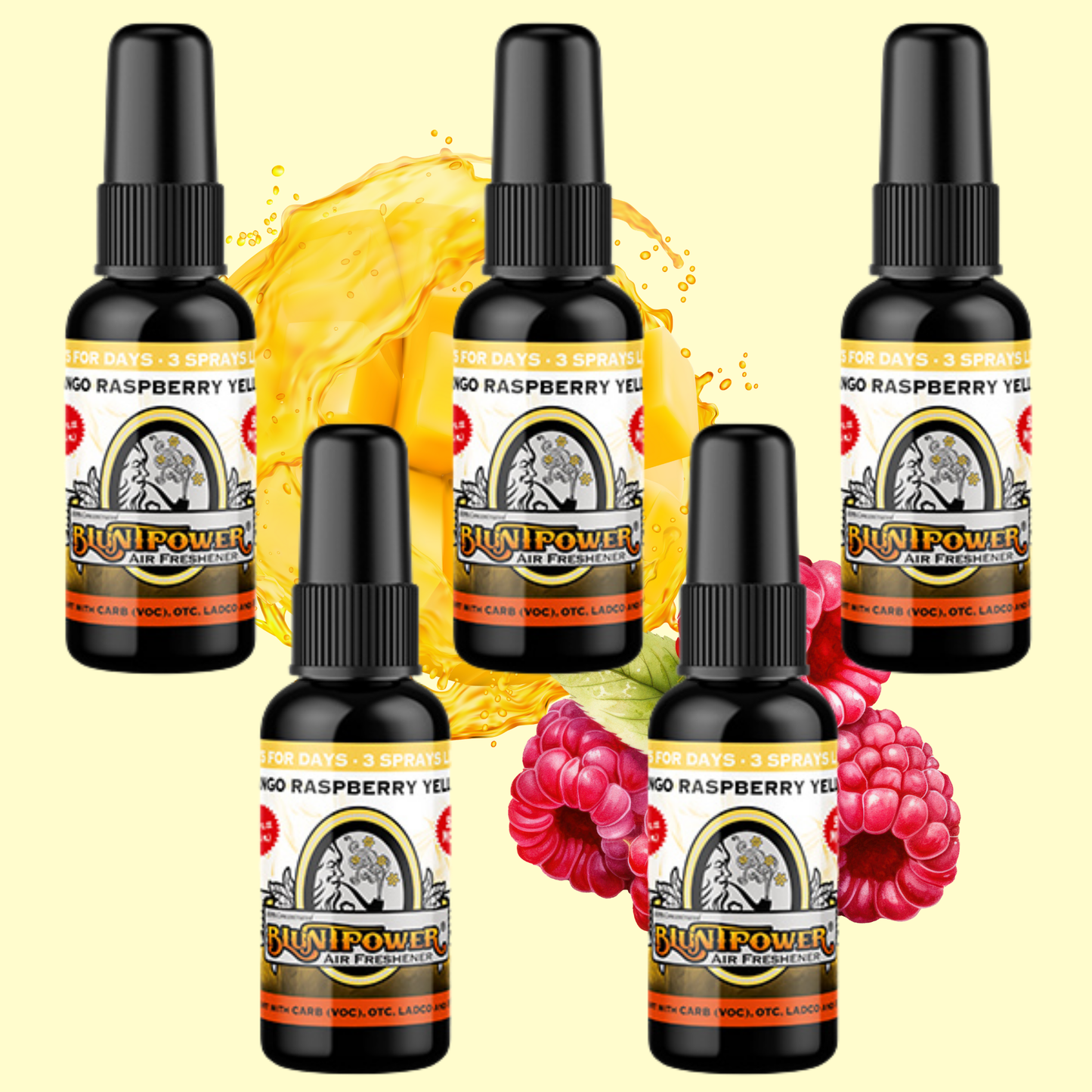 Mango Raspberry Yellow Air Freshener Bundle (5 Pack) - BluntPower Air Freshener
