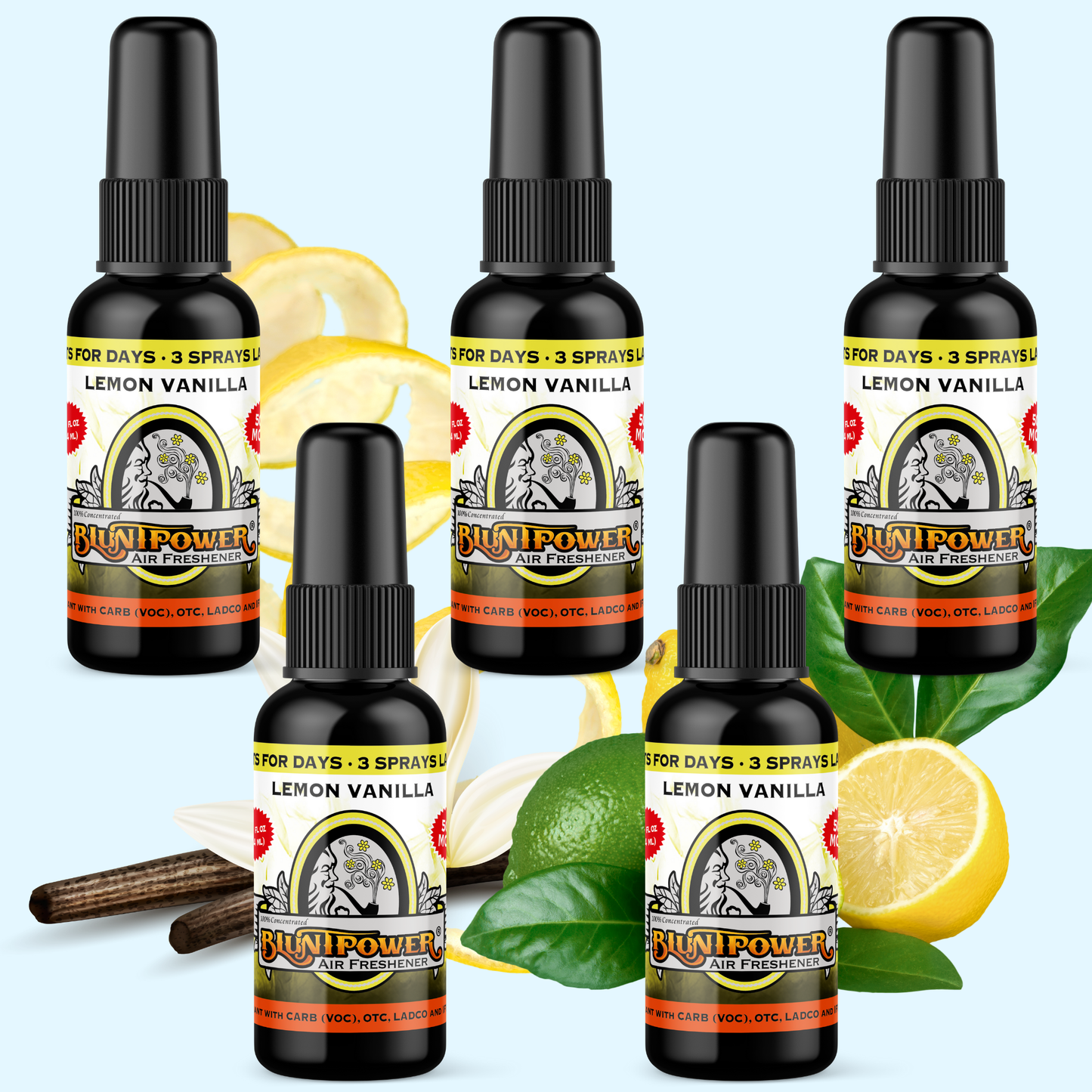 Lemon Vanilla Spray Air Freshener Bundle (5 Pack) - BluntPower Air Freshener