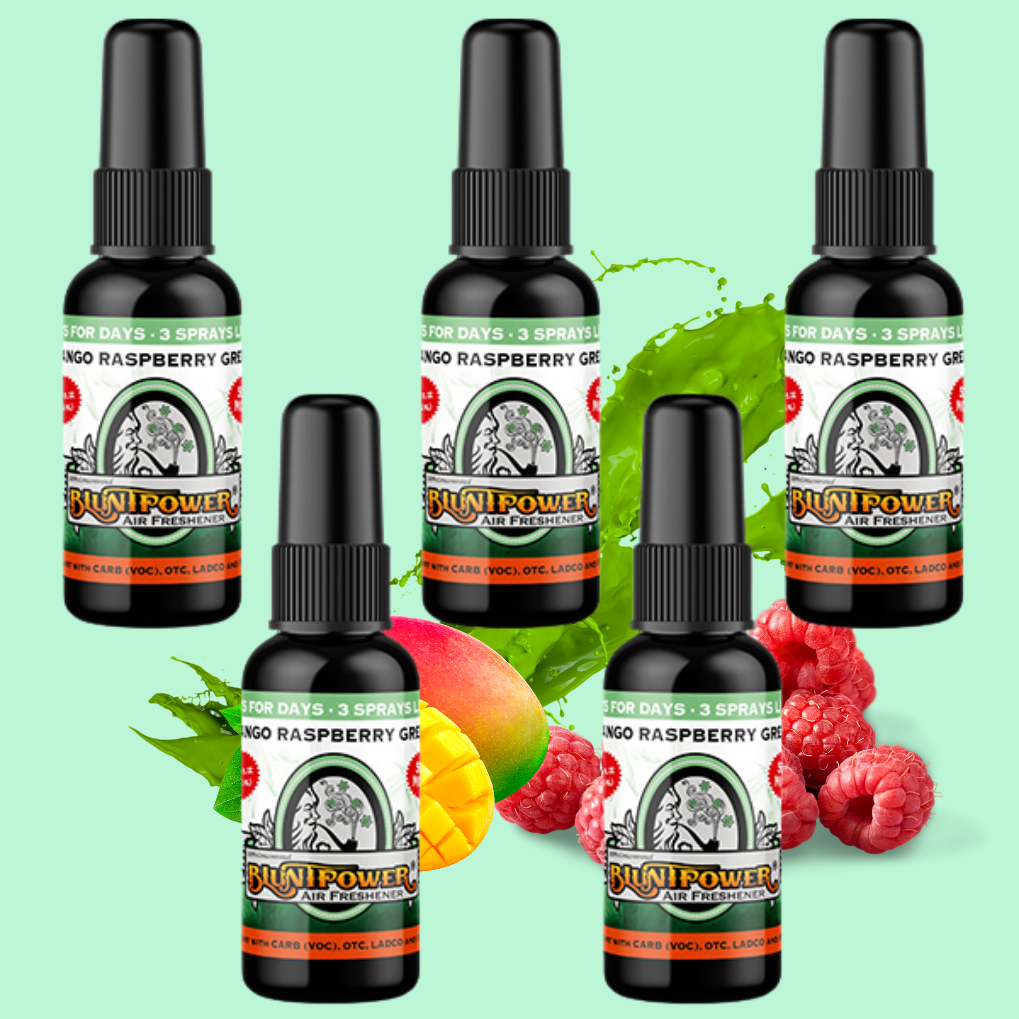 Mango Raspberry Green Air Freshener Bundle (5 Pack) - BluntPower Air Freshener