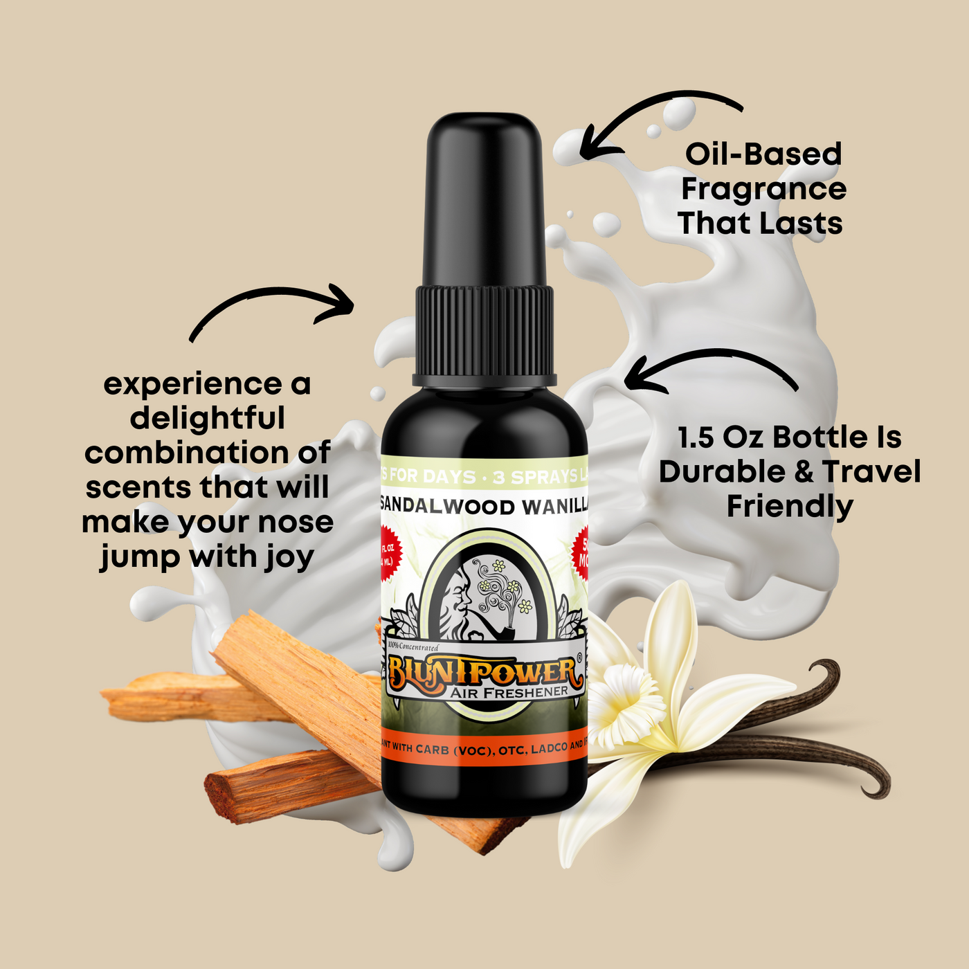 Sandalwood & Vanilla Air Freshener Spray - BluntPower Air Freshener