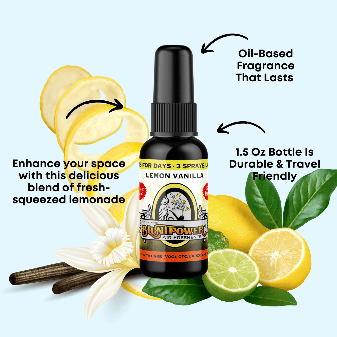 Lemon Vanilla Air Freshener Spray - BluntPower Air Freshener