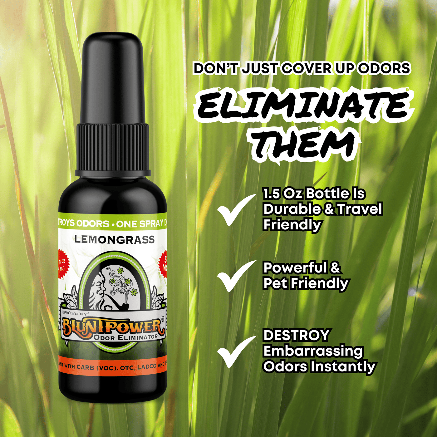 Lemongrass Odor Eliminator Spray - BluntPower Air Freshener